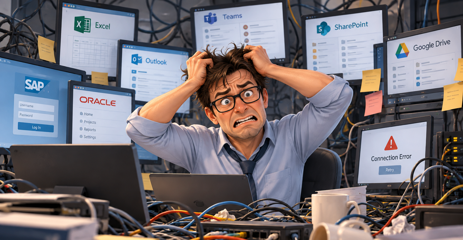 A team member overwhelmed by disconnected apps